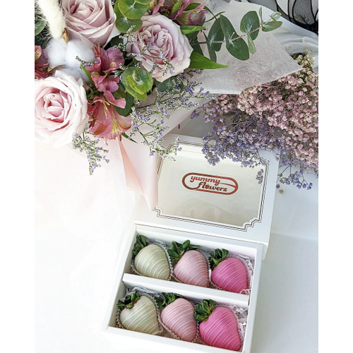 6pcs Ombre Pink Chocolate Strawberries Gift Box